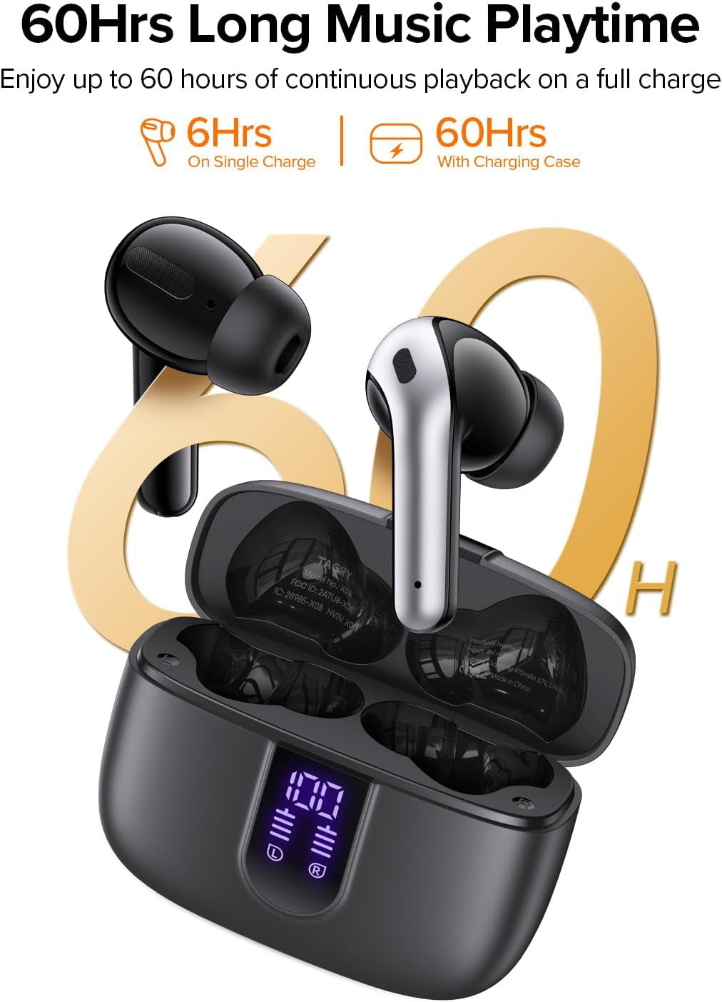 TAGRY Bluetooth Headphones True Wireless Earbuds 60H Playback