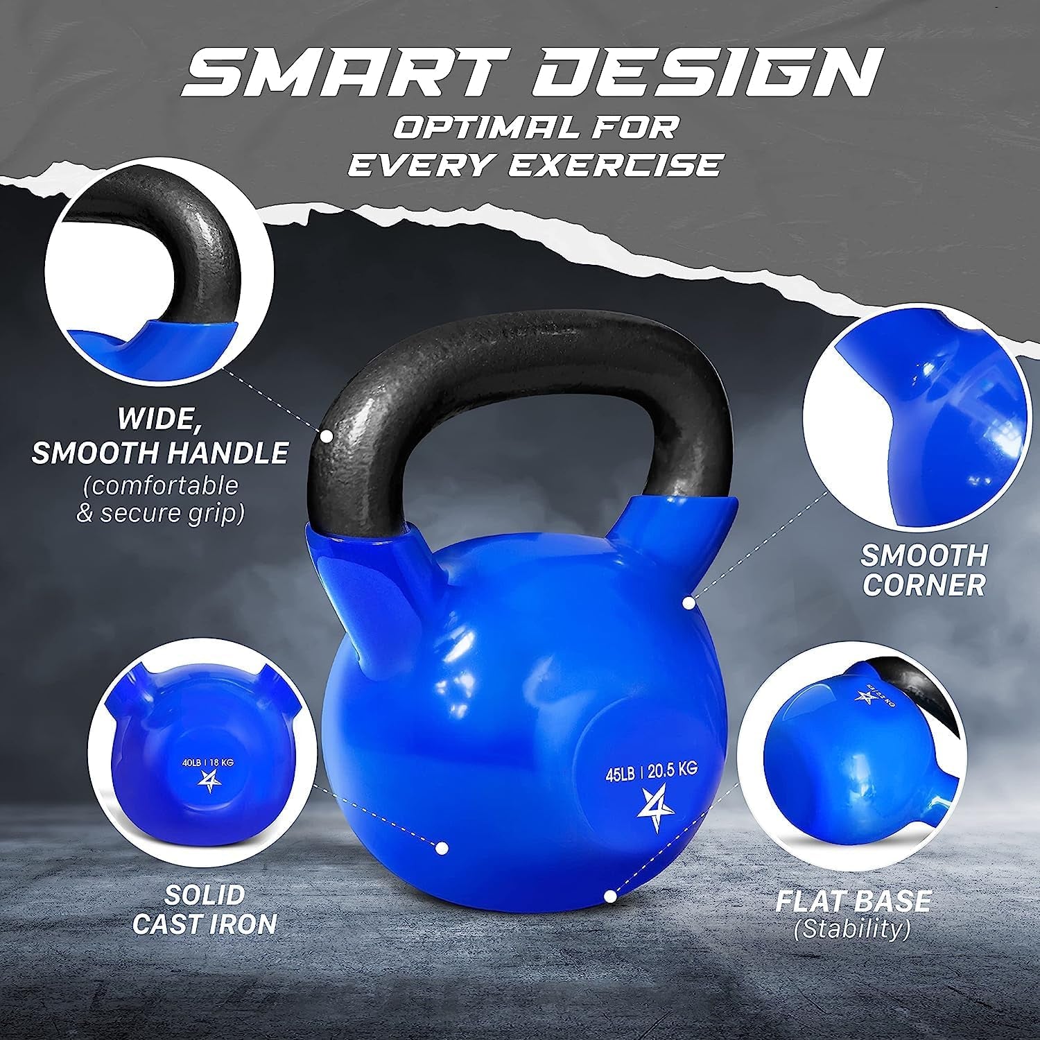 45 Pound Vinyl Coated Cast Iron Kettlebell