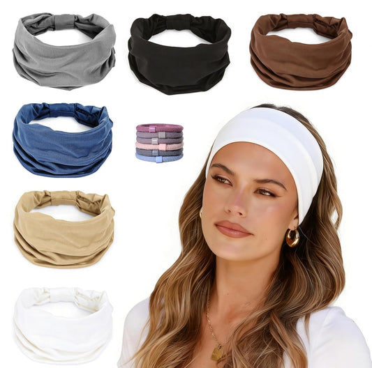 Wide Headbands for Women - 6 Pack Thick Stretchy Elastic Cloth Head Bands for Women'S Hair, Non Slip Sweat Bands Soft Workout Headbands for Running, Makeup Headband for Washing Face, Spa & Skincare