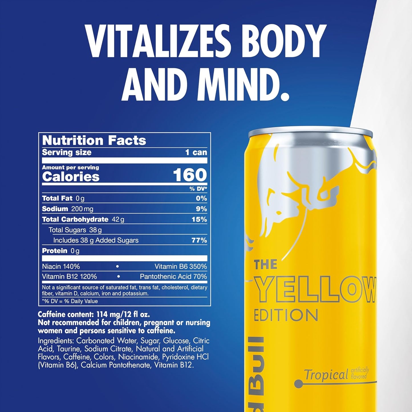 Red Bull Yellow Edition Energy Drink, Tropical, Pack of 24 Cans