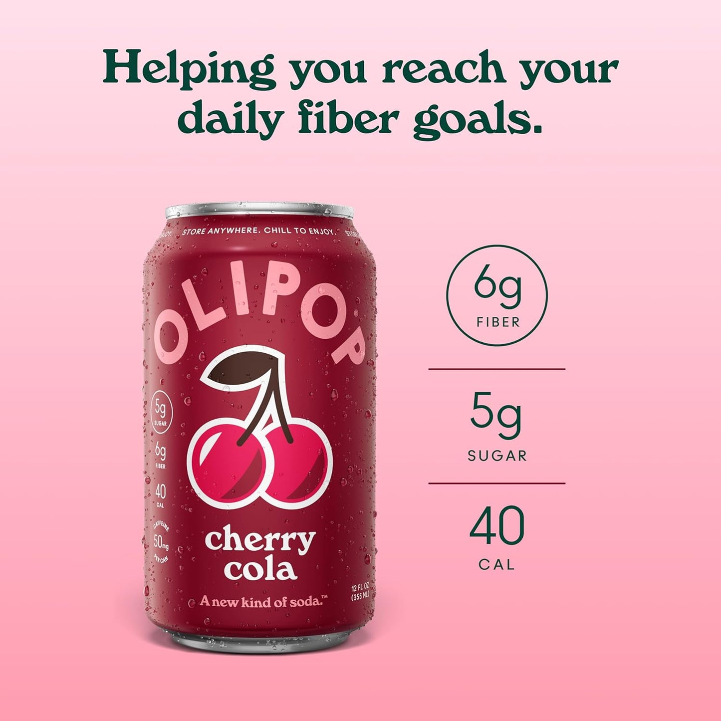 OLIPOP Prebiotic Soda Pop, Cherry Cola (12-Cans) 