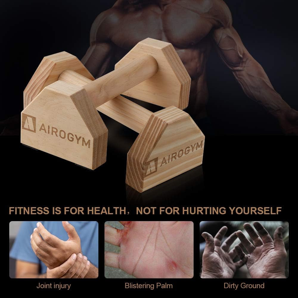 2 PCS Wood Pushup Bars Non-Slip Base