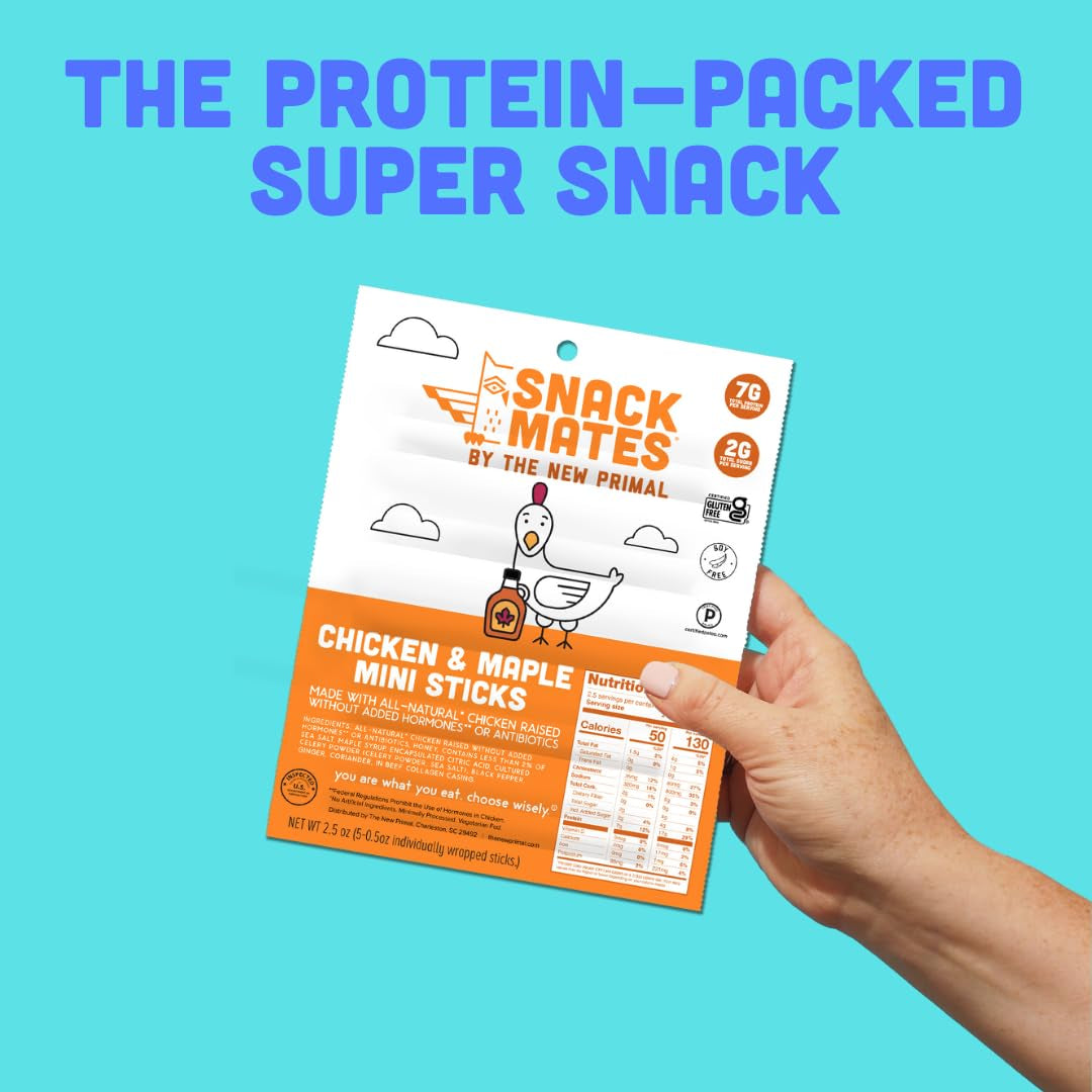 The New Primal Snack Mates Chicken & Maple Sticks, 7G Protein, 50 Calories, 40 Pack