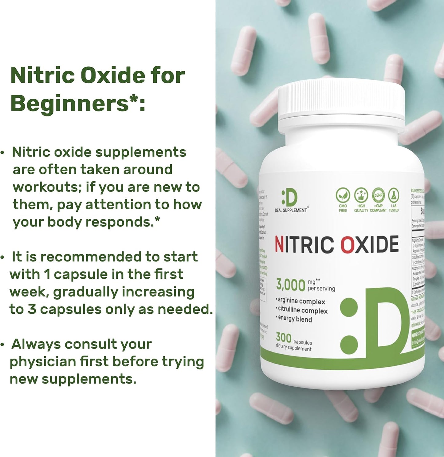 Nitric Oxide Supplement 3,000Mg, 300 Capsules 