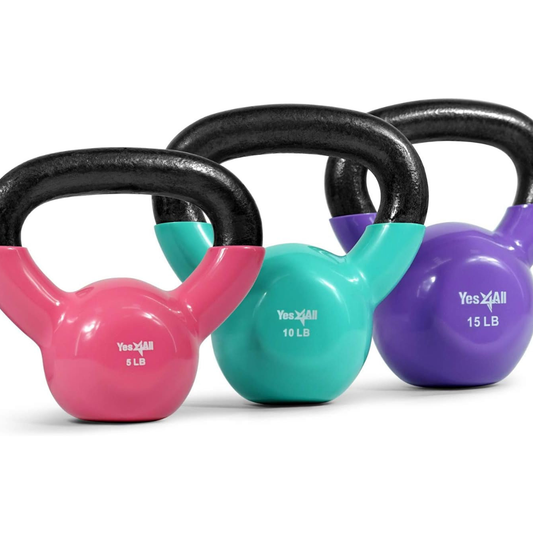 5 - 15lb Vinyl Coated Kettlebell Cast Iron Sets