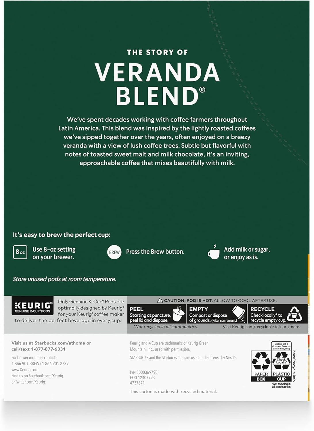 Starbucks K-Cup Coffee Pods, Veranda Blend, 60 Keurig Pods