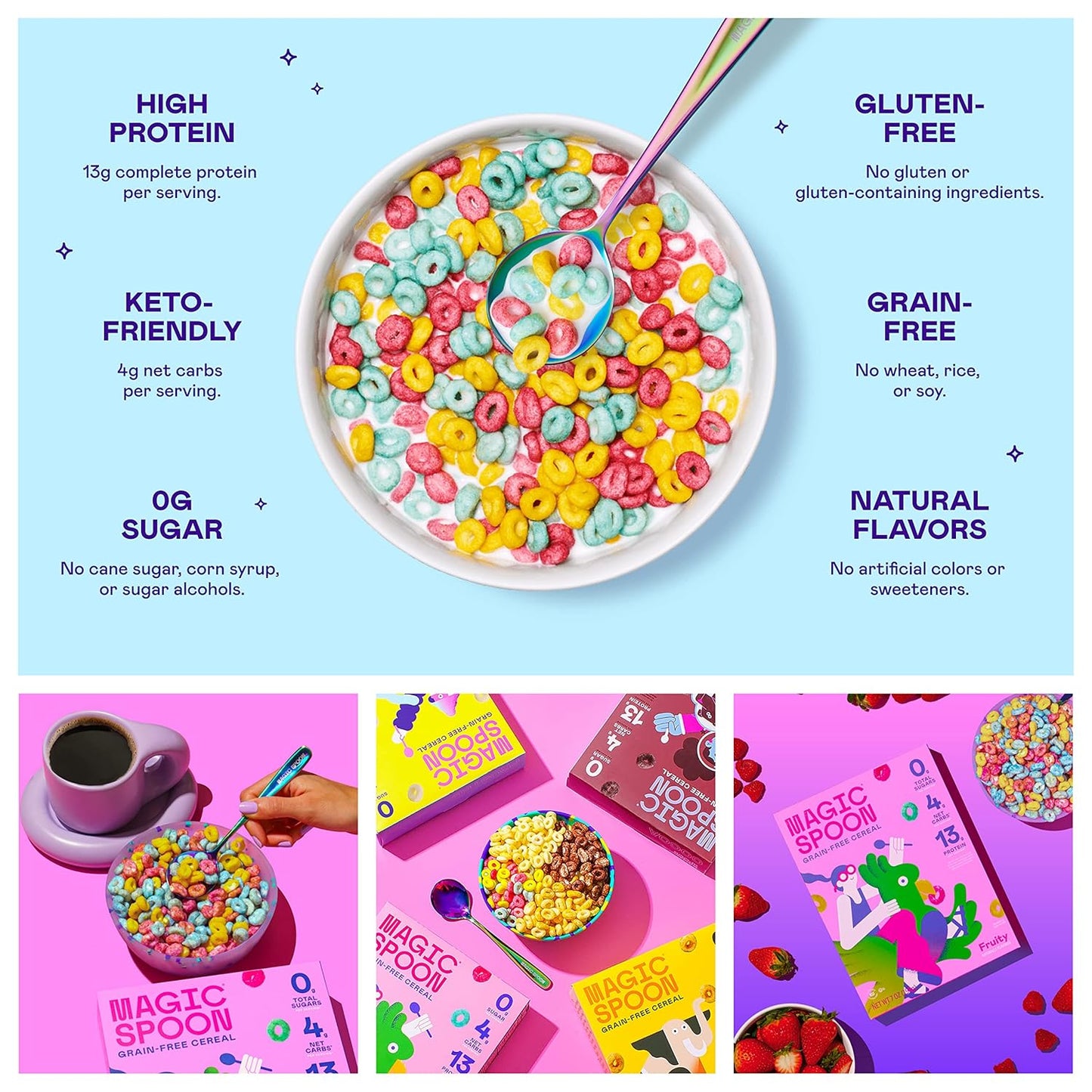 Magic Spoon Cereal - High Protein Cereals - 4 Pack, Fruity