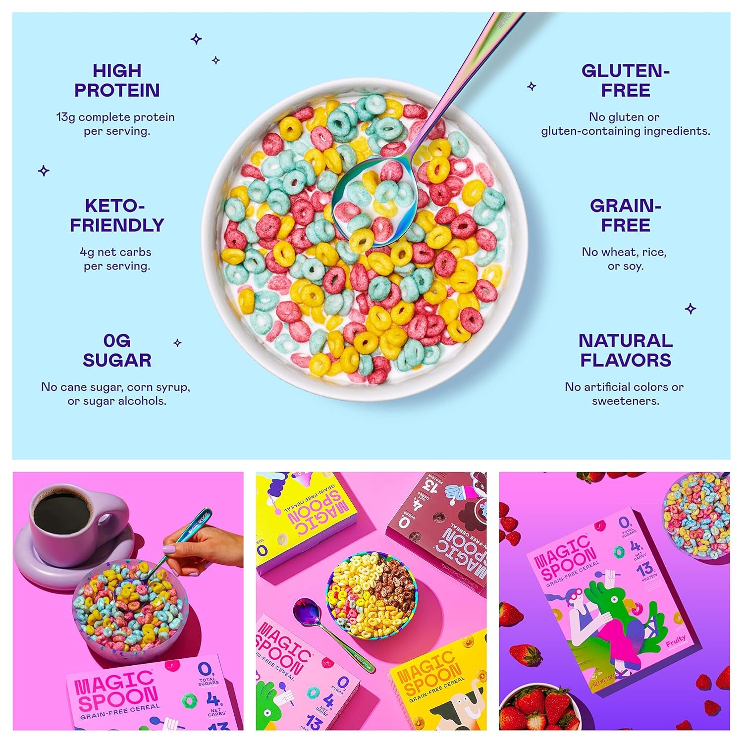 Magic Spoon Cereal - High Protein Cereals - 4 Pack, Fruity