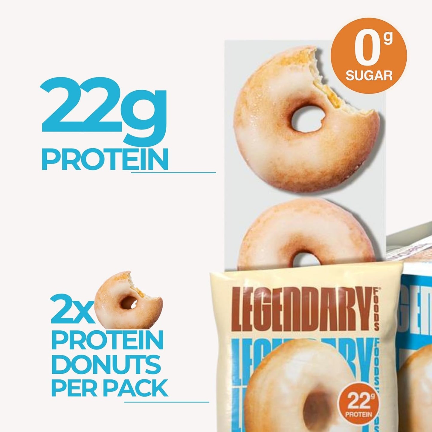 Protein Donuts - 22G Protein, Glazed Vanilla, Zero Sugar Snack - 8 Pack with Two Donuts per Pack