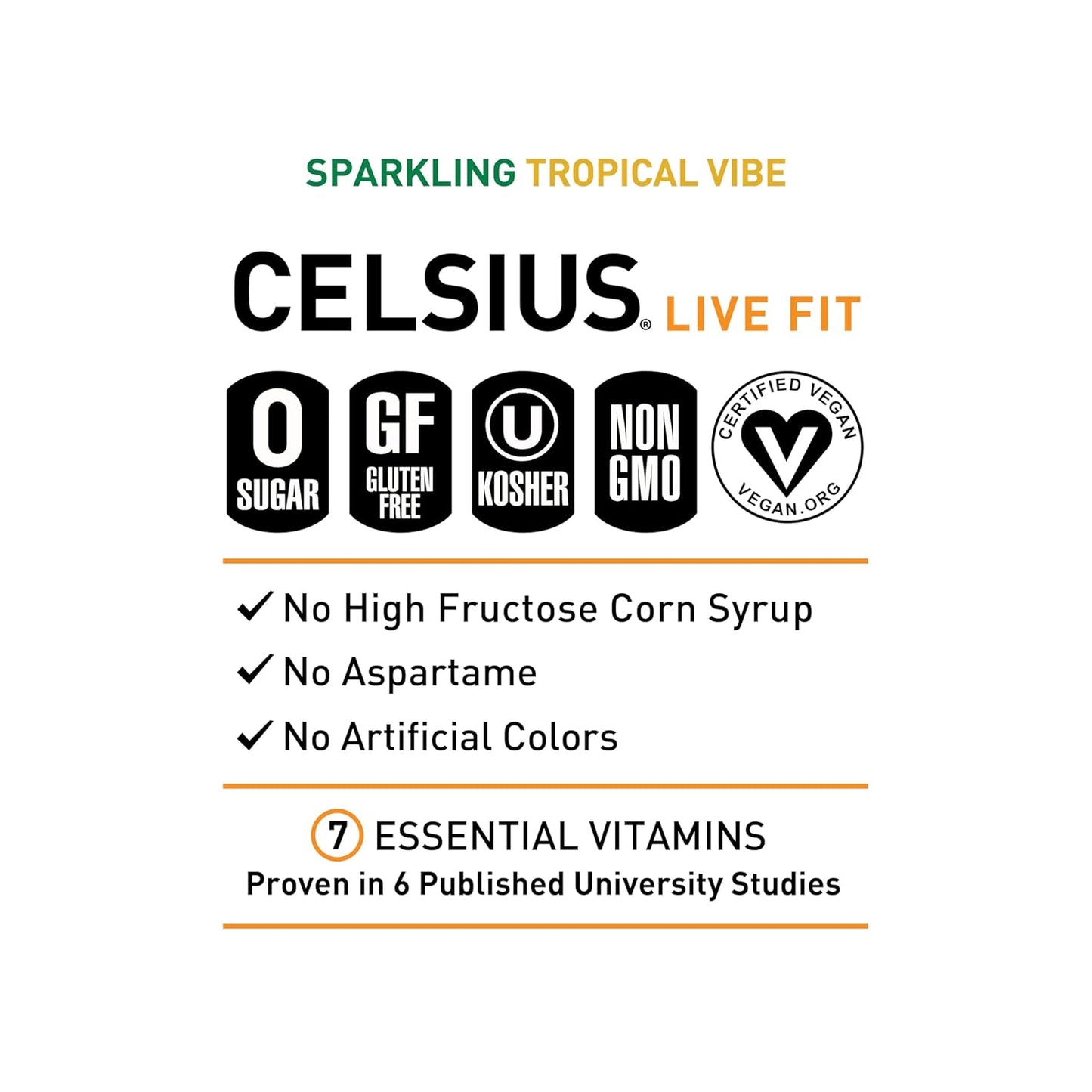 CELSIUS Sparkling Tropical Vibe Energy Drink 12 Fl oz (Pack of 12)