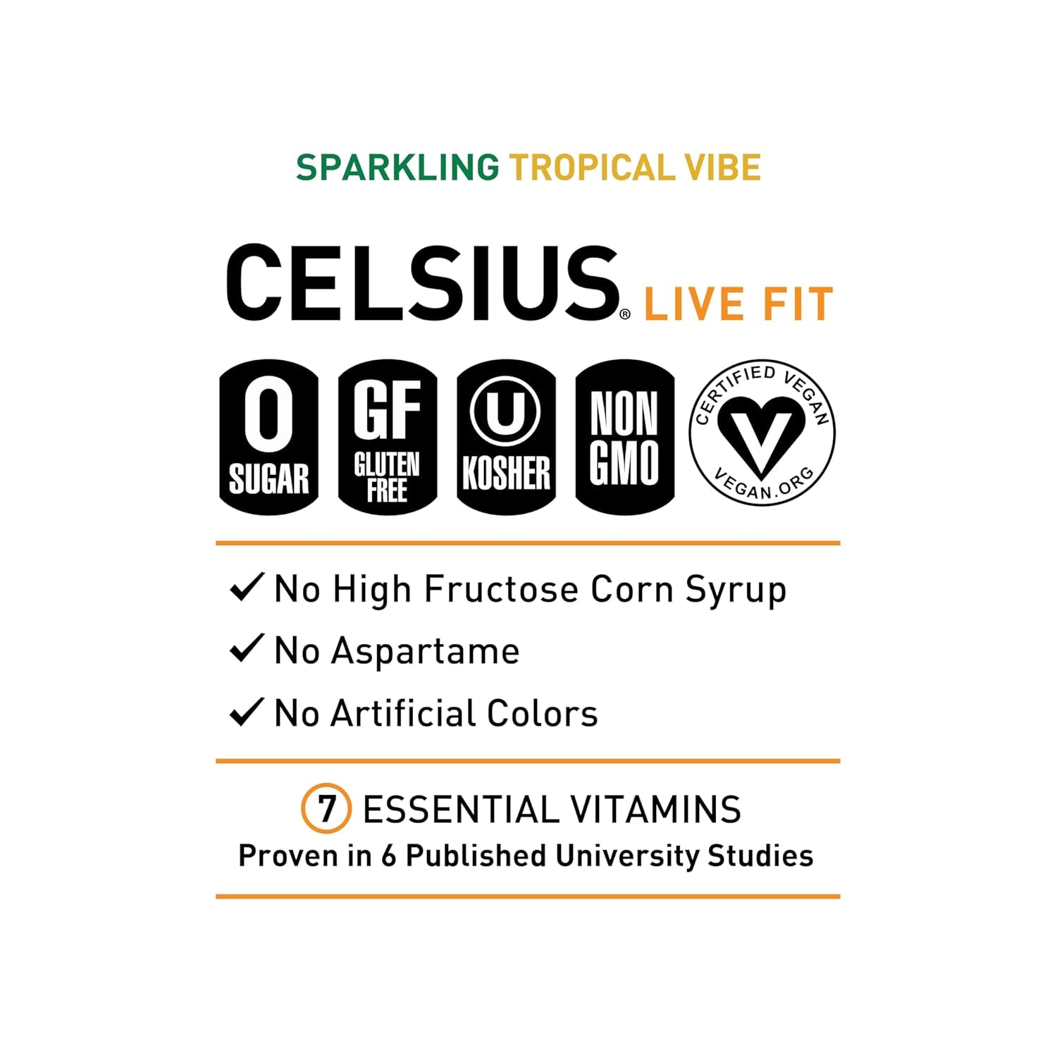 CELSIUS Sparkling Tropical Vibe Energy Drink 12 Fl oz (Pack of 12)