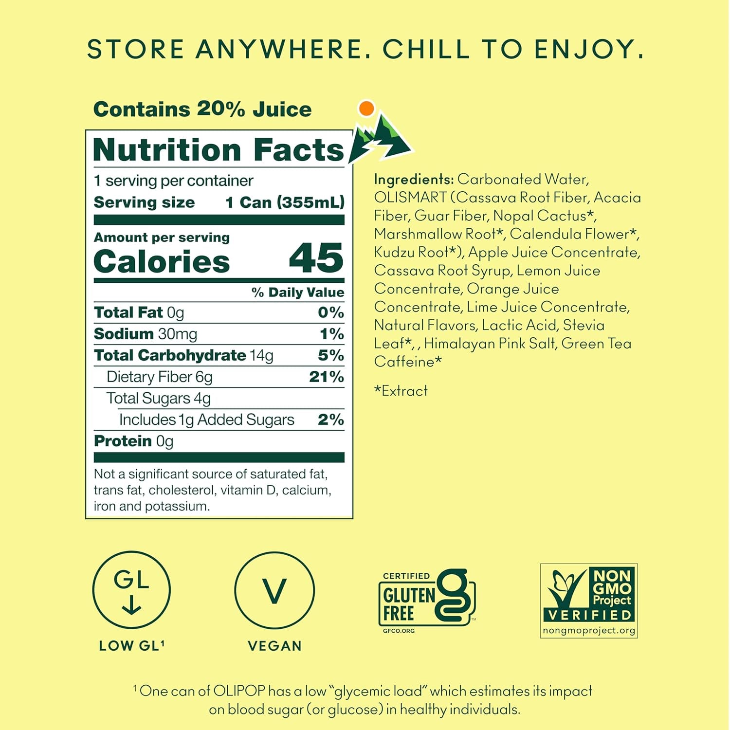 OLIPOP Prebiotic Soda Pop, Citrus Rush (12-Cans)