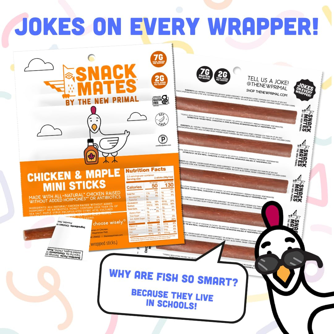 The New Primal Snack Mates Chicken & Maple Sticks, 7G Protein, 50 Calories, 40 Pack