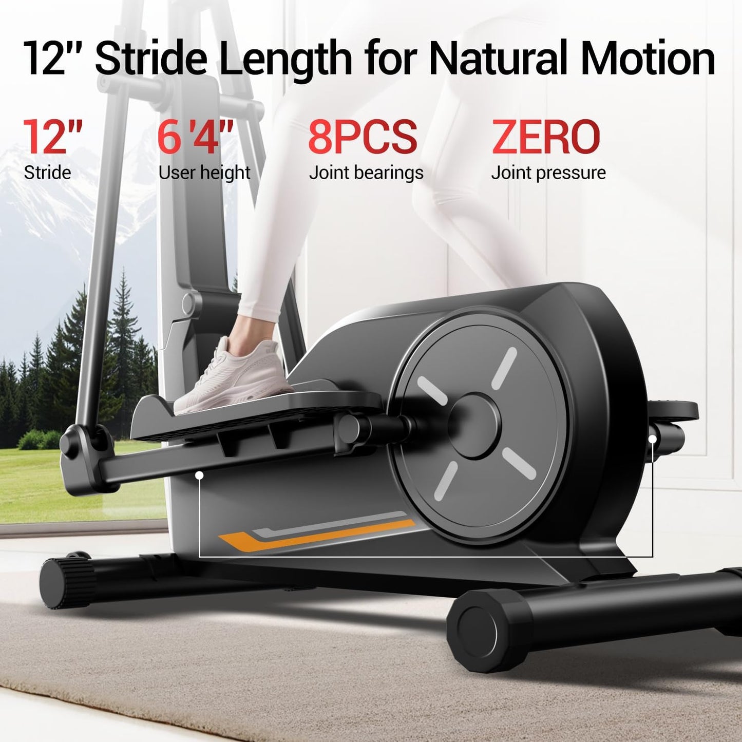 Elliptical Exercise Machine, Elliptical Training Machine for Home with Hyper-Quiet Magnetic Driving System, Compact Elliptical with 12IN Stride & LCD Monitor, 330LBS Weight Capacity