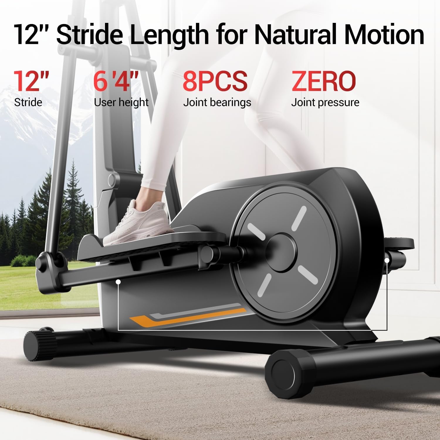 Elliptical Exercise Machine, Elliptical Training Machine for Home with Hyper-Quiet Magnetic Driving System, Compact Elliptical with 12IN Stride & LCD Monitor, 330LBS Weight Capacity