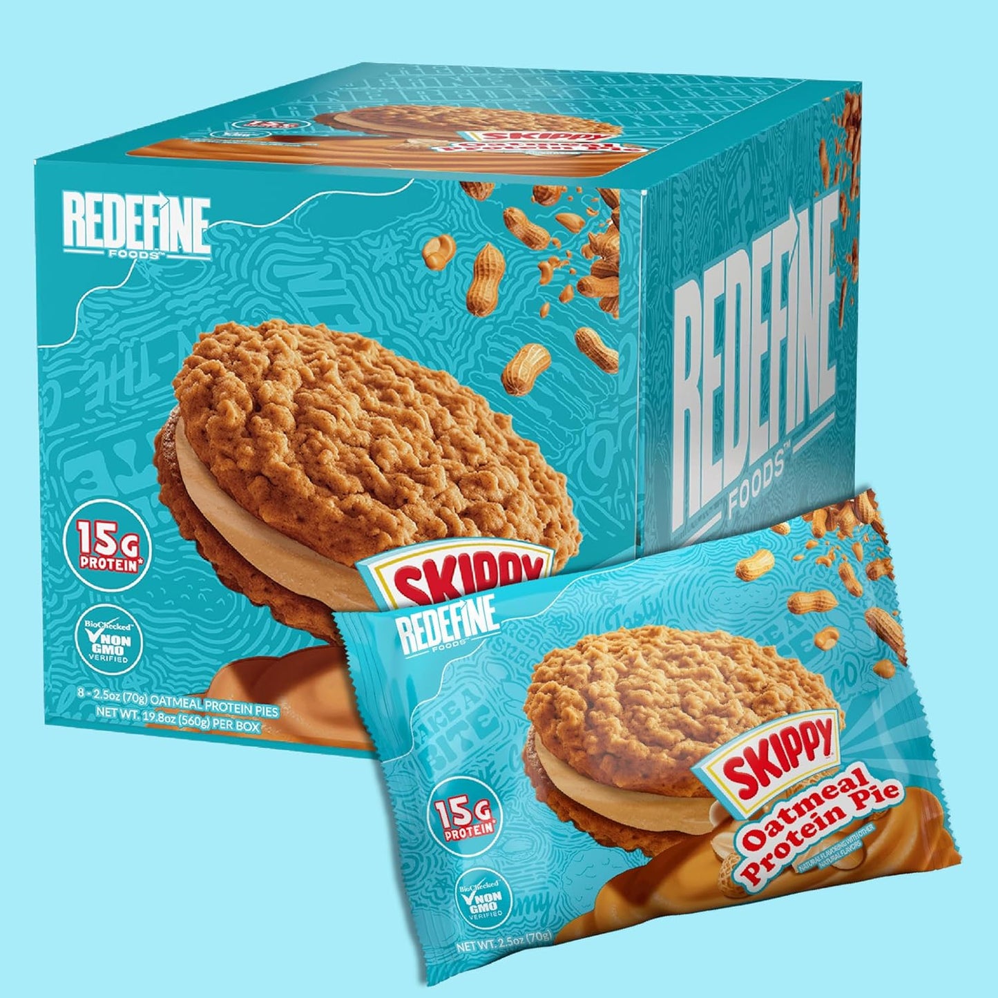 Redefine Foods Oatmeal Protein Pie, SKIPPY Peanut Butter - 8 Count