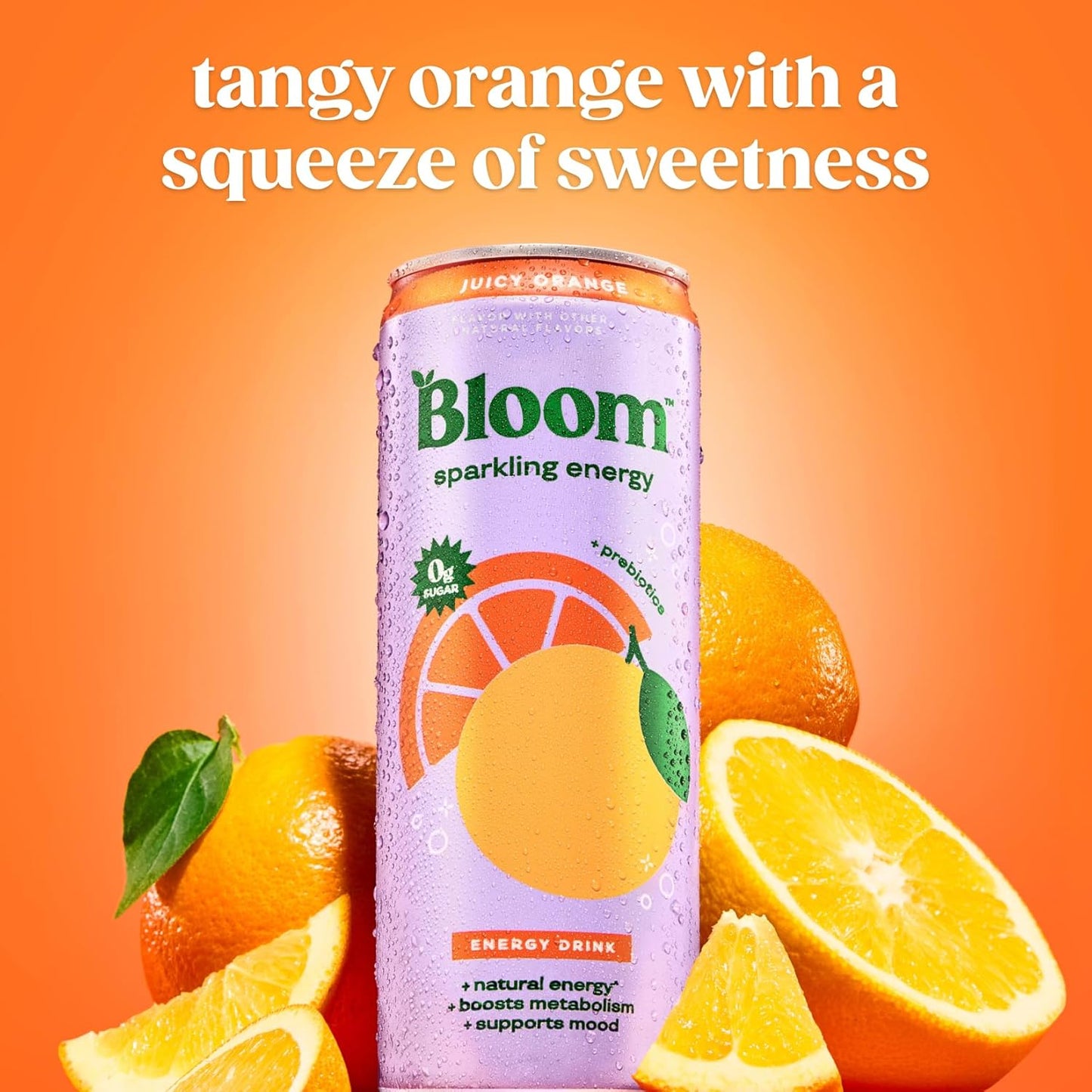 Bloom Nutrition Sparkling Energy Drink - Natural Caffeine, Zero Sugar, 180Mg Caffeine - Orange - 12oz 12 Pack