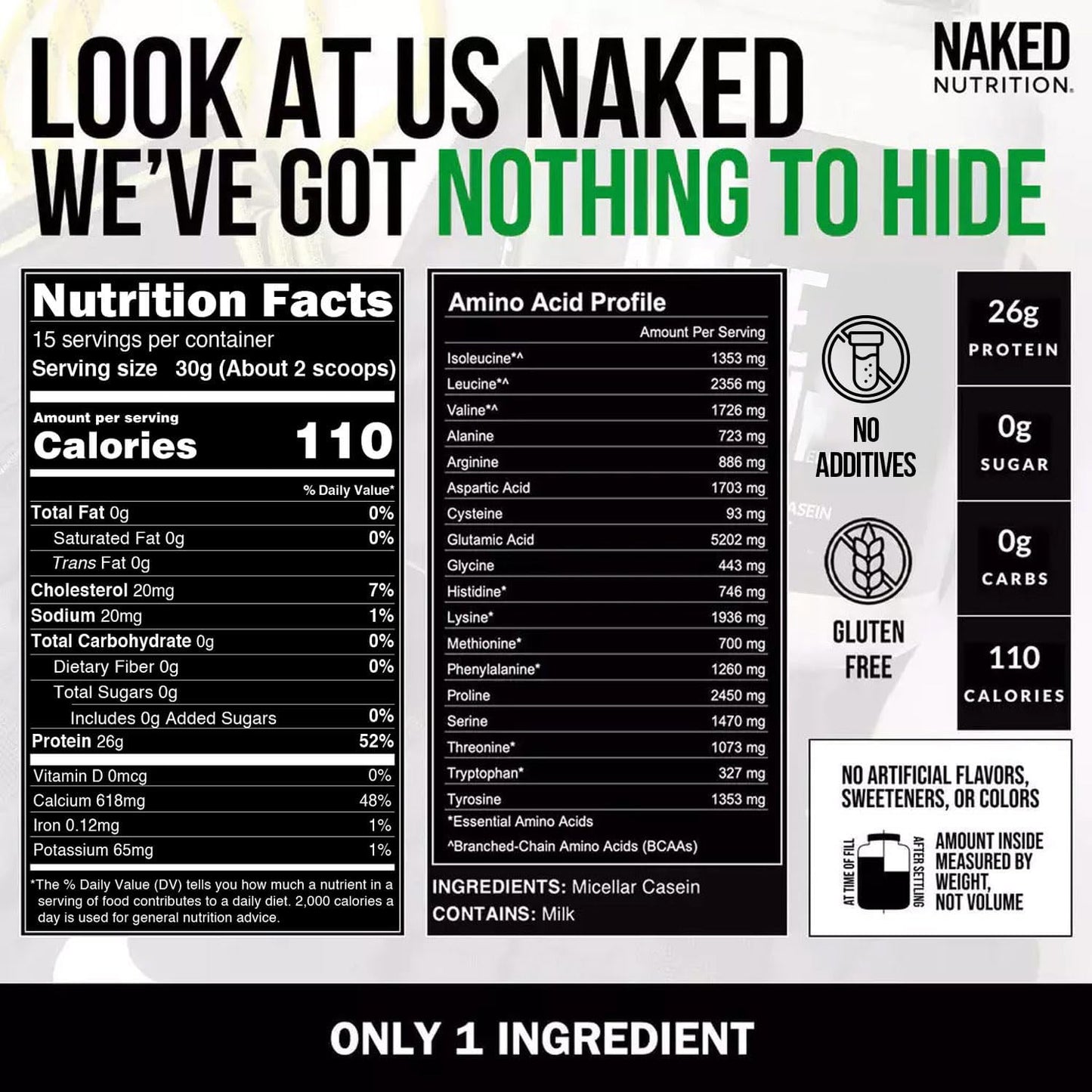 NAKED Casein - 1Lb Micellar Casein Protein