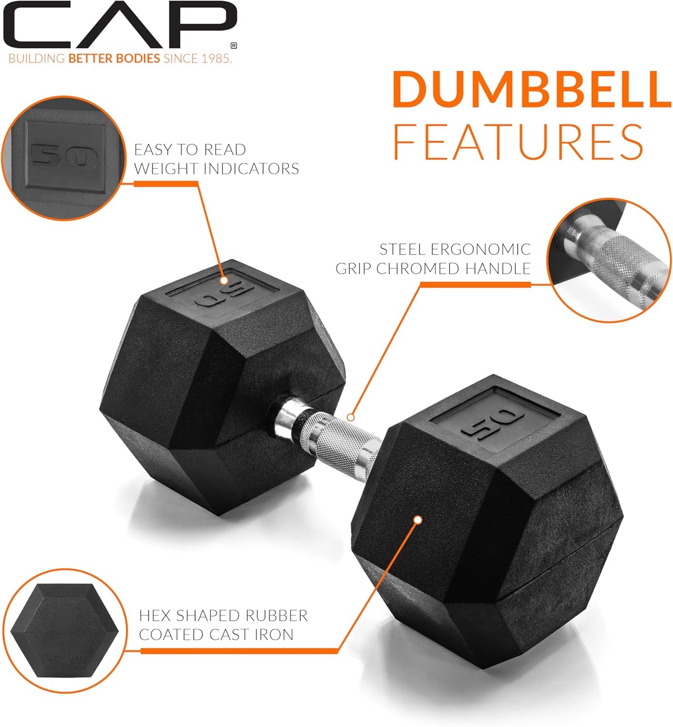 50 Pound Coated Hex Dumbbell Weight