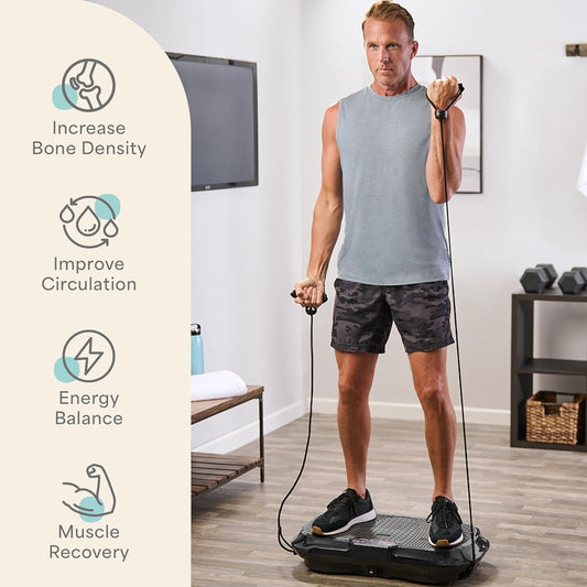 Waver Vibration Plate Exercise Machine for Lymphatic Drainage, Muscle Activation, Full-Body Workout Vibrating Platform with Loop Bands, Fitness Equipment for Strength Toning & Fat Loss