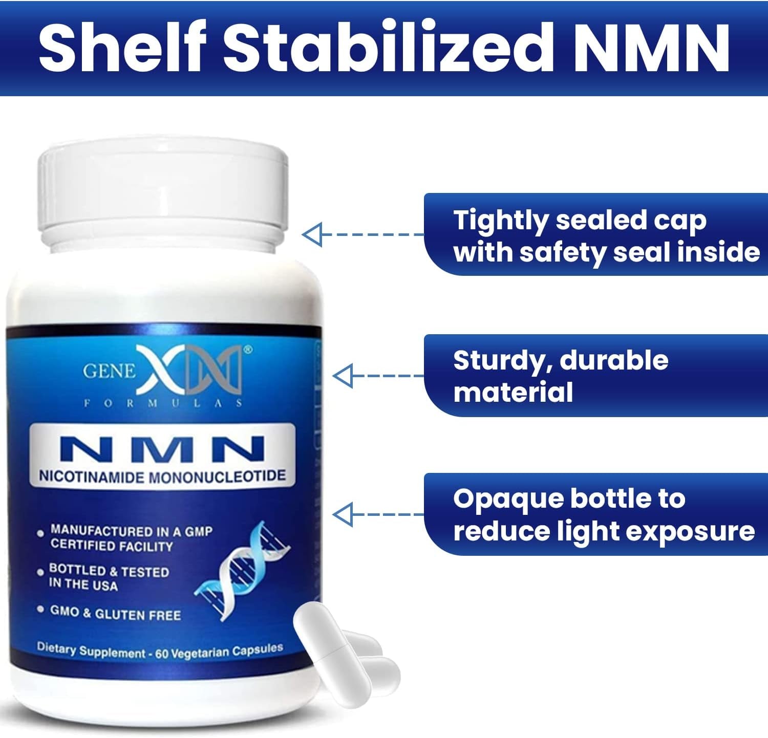 Genex Formulas NMN 250Mg - Stabilized Form (60 Capsules), 99% Pure Supplement Capsules