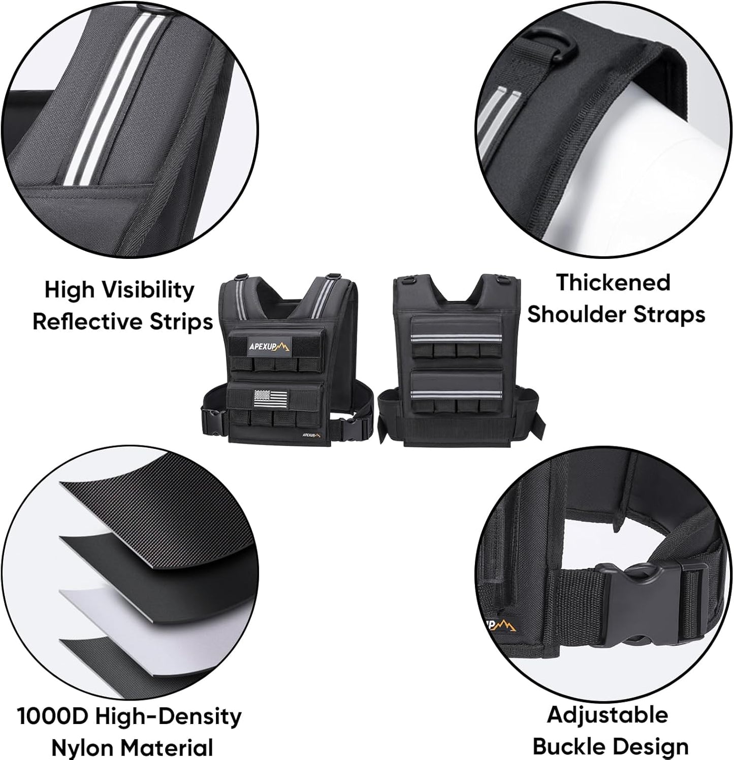 APEXUP Adjustable Weighted Vest Men 20lbs/30lbs/40lbs