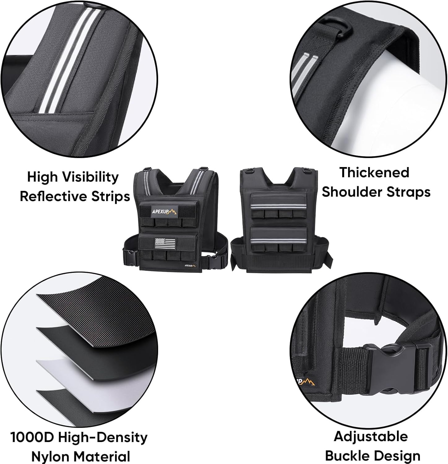 APEXUP Adjustable Weighted Vest Men 20lbs/30lbs/40lbs