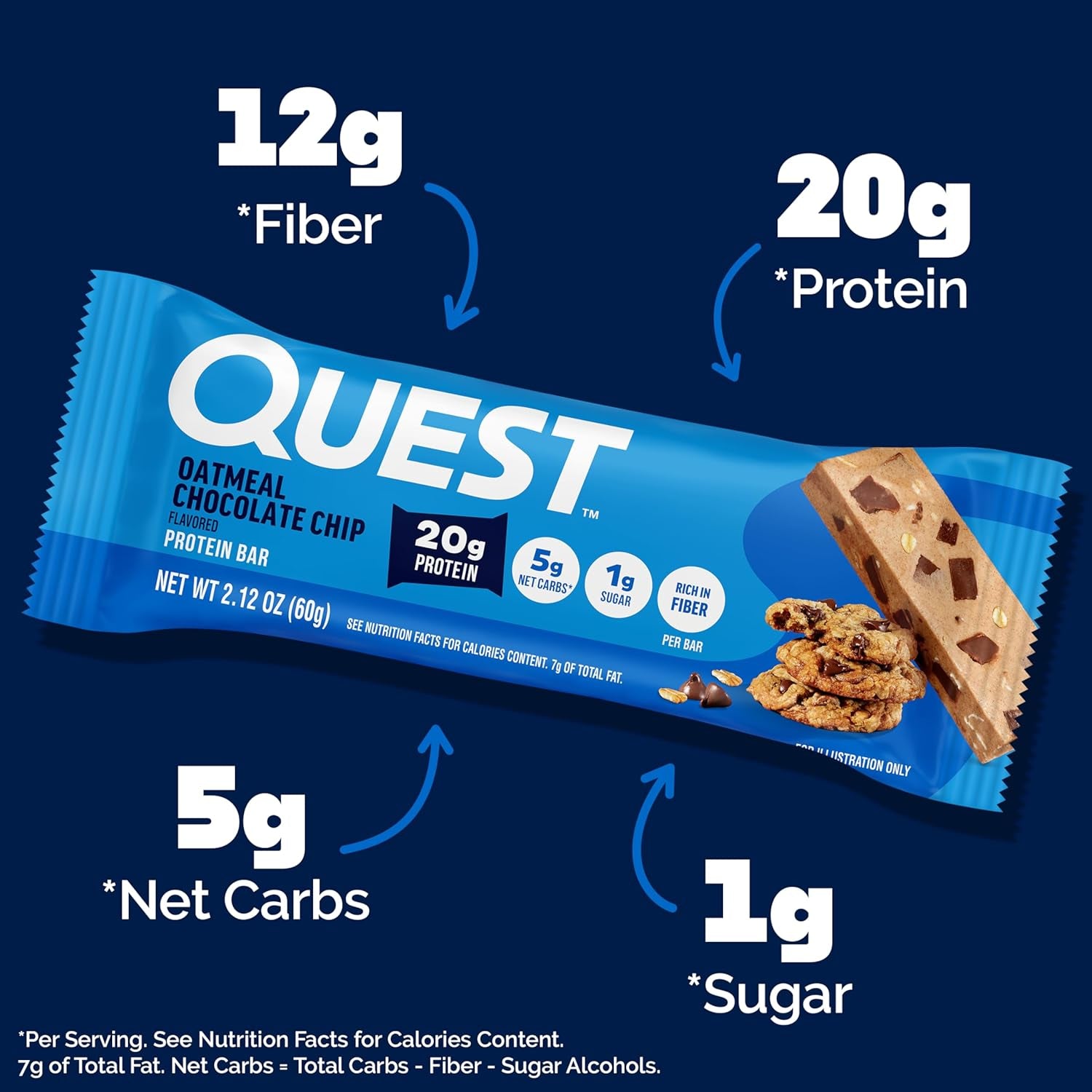 Quest Nutrition Oatmeal Chocolate Chip Protein Bars, 20G Protein, 12 Count
