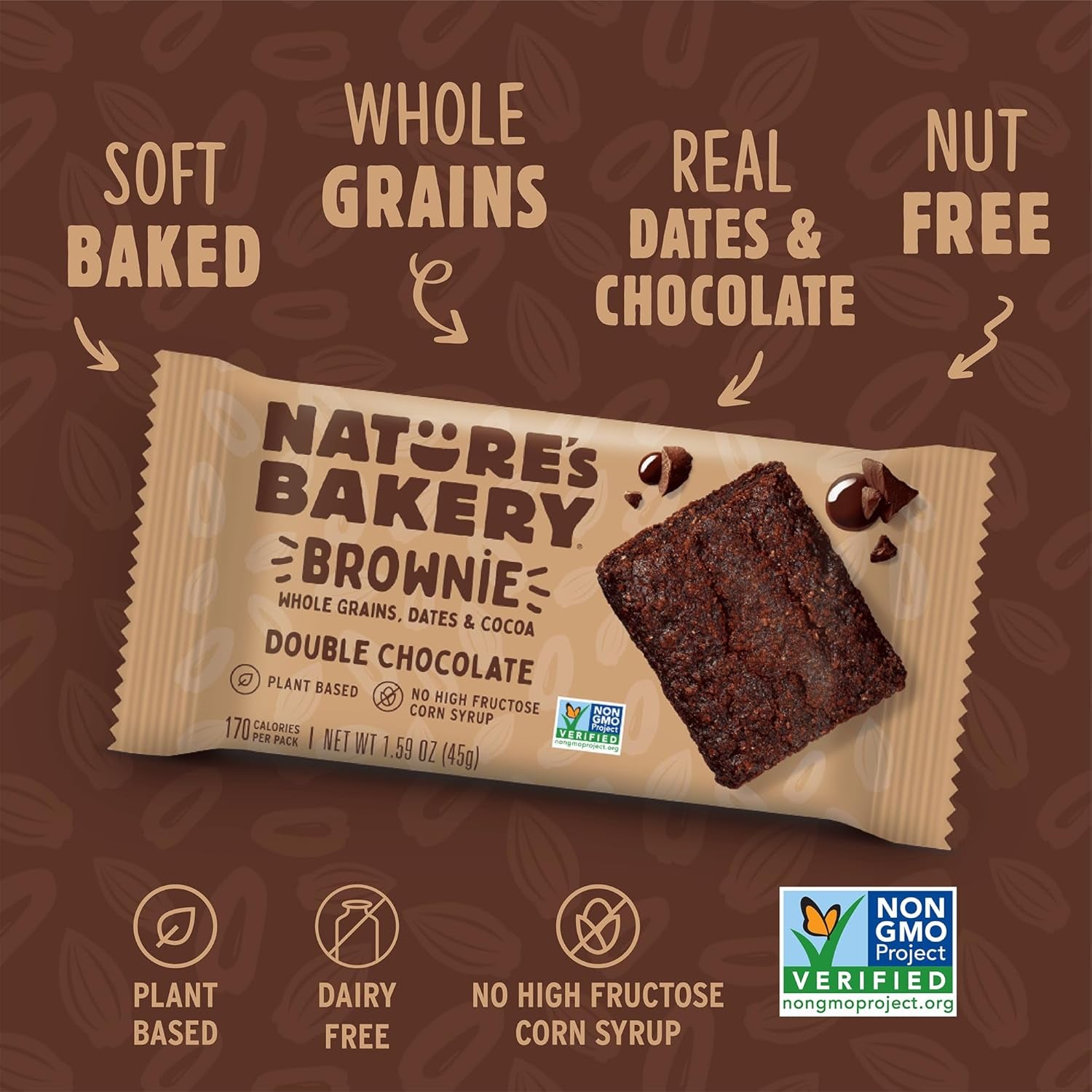 Nature’S Bakery Double Chocolate Brownie Bars, Whole Grains, Dates, and Cocoa, Plant Based, Dairy-Free, Snack Bar, Box of 12 Twin Packs