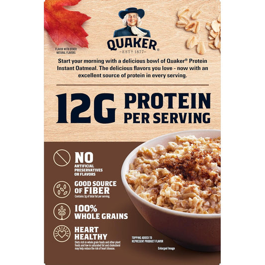 Quaker Protein Instant Oatmeal, Maple Brown Sugar, 12G Protein per Serving (6 Pack)