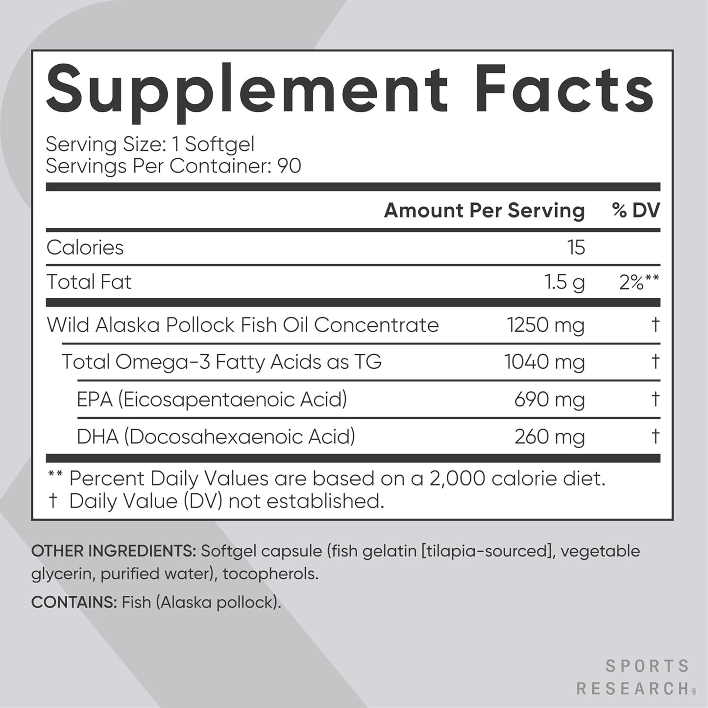 Sports Research® Omega-3 Fish Oil 1250 - Triple Strength Fish Oil Supplement