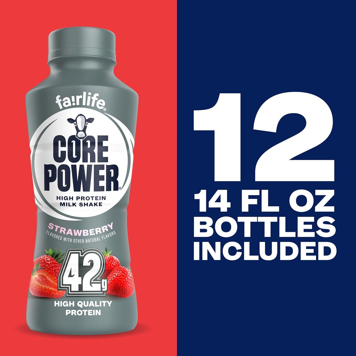 Core Power Elite High Protein Shake, Strawberry, 42G Bottle, 14Oz, 12 Pack
