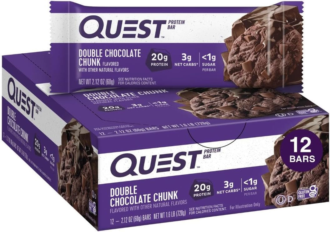 Quest Nutrition Double Chocolate Chunk Protein Bars, 20G Protein Bars, 12 Count