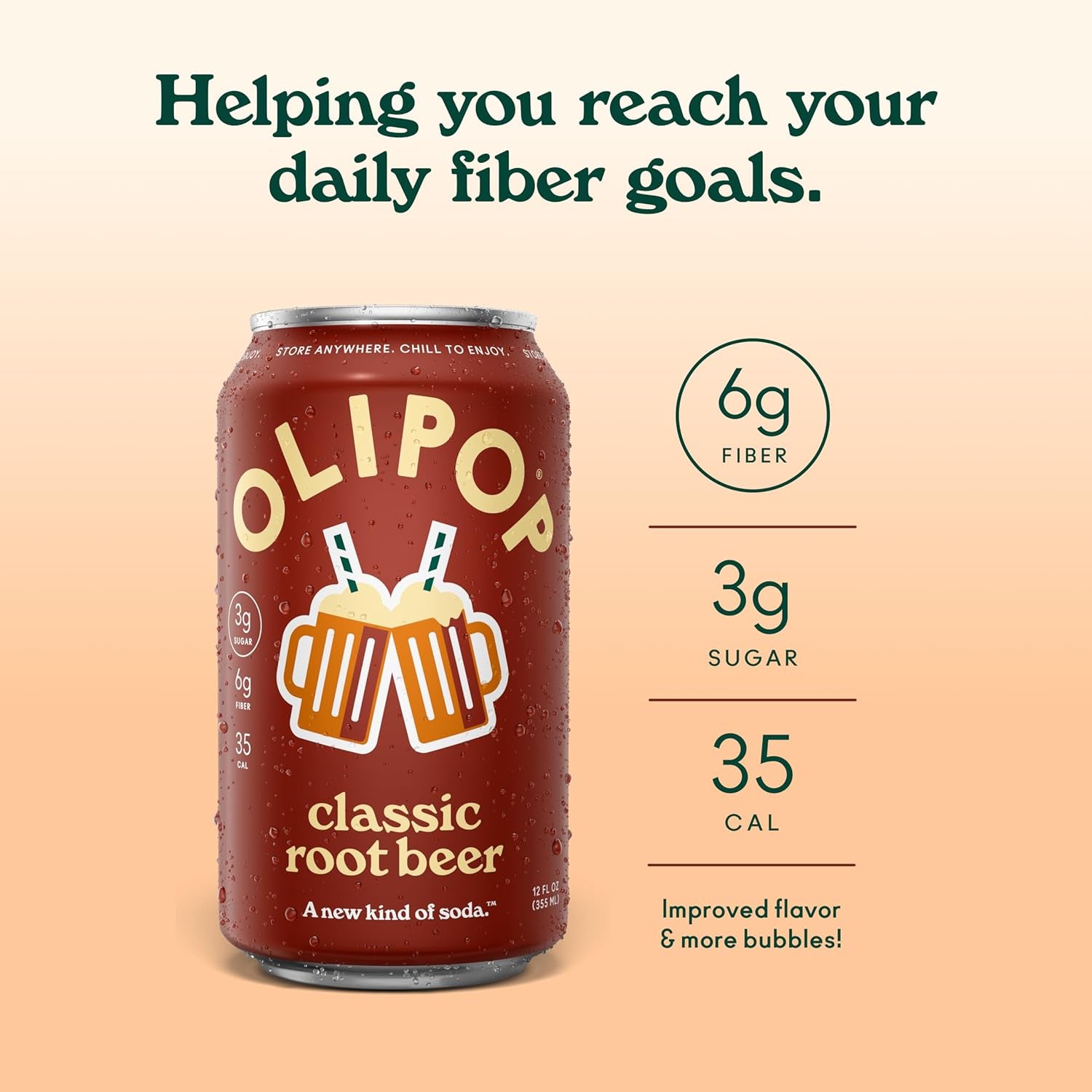 OLIPOP Prebiotic Soda Pop, Classic Root Beer (12-Cans)