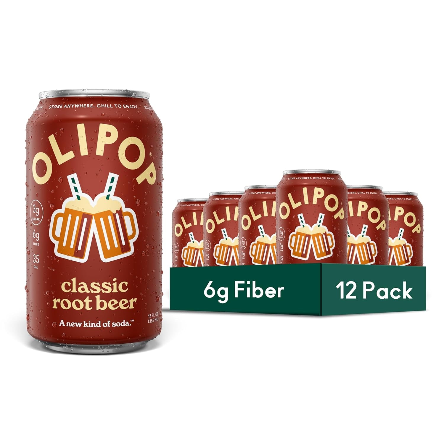 OLIPOP Prebiotic Soda Pop, Classic Root Beer (12-Cans)