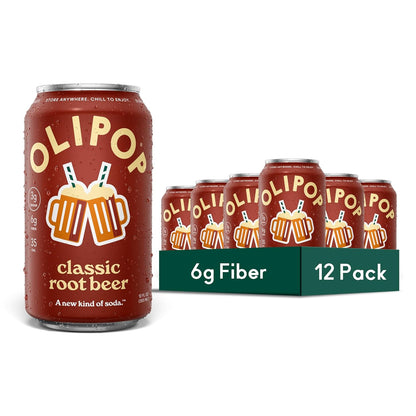 OLIPOP Prebiotic Soda Pop, Classic Root Beer (12-Cans)