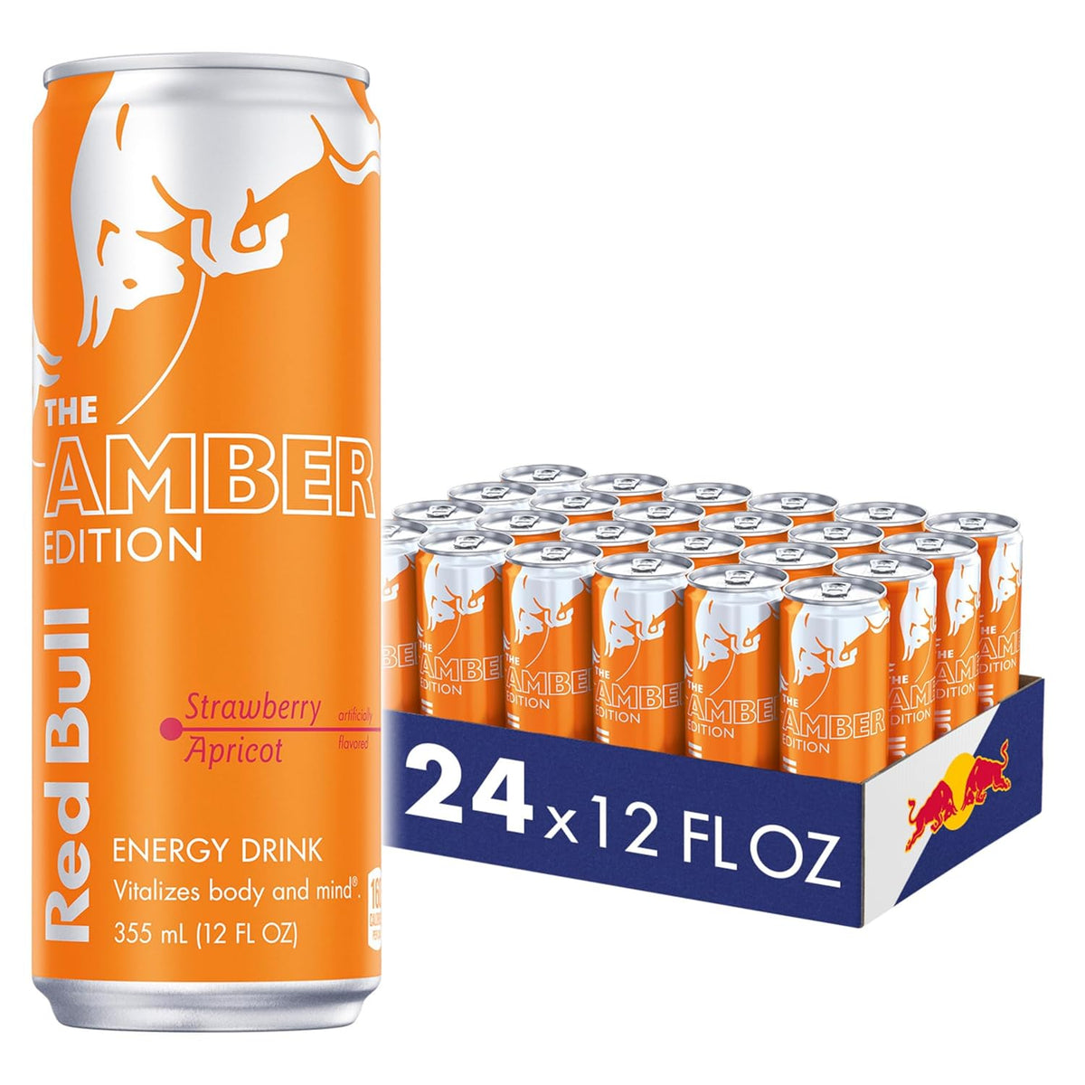Red Bull Amber Edition Energy Drink, Strawberry Apricot, 12 Fl oz, Pack of 24 Cans