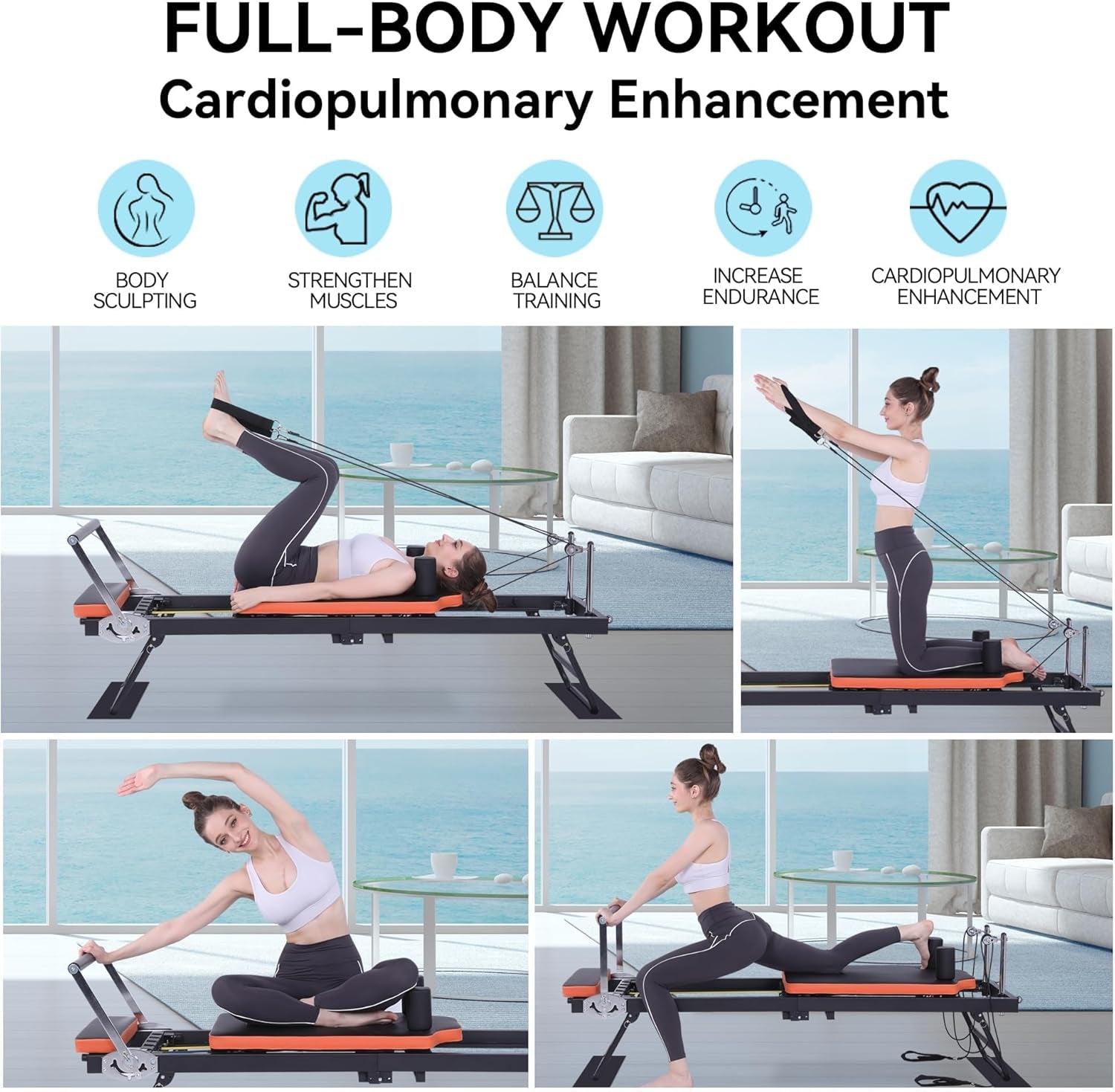 Pilates Reformer, Foldable Pilates Machine & Equipment for Home Use and Gym Workout, Suitable for Advanced and Beginners Users, up to 250 Lbs Weight Capacity