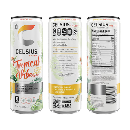 CELSIUS Sparkling Tropical Vibe Energy Drink 12 Fl oz (Pack of 12)