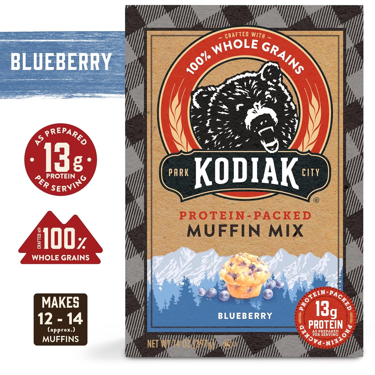 Kodiak Cakes Power Bake, Protein Muffin Mix, Blueberry (Pack of 6)