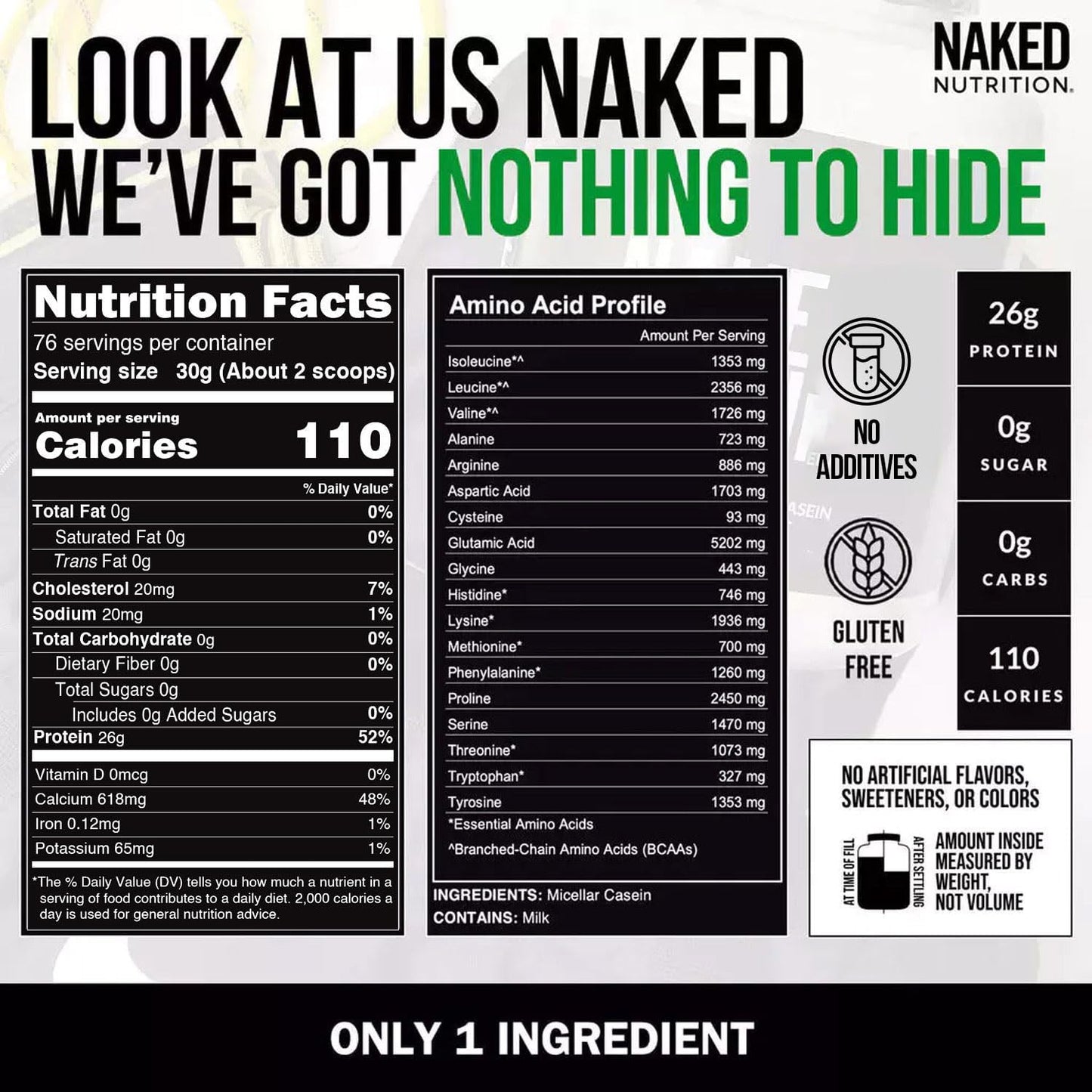 NAKED Casein - 5Lb Micellar Casein Protein Powder