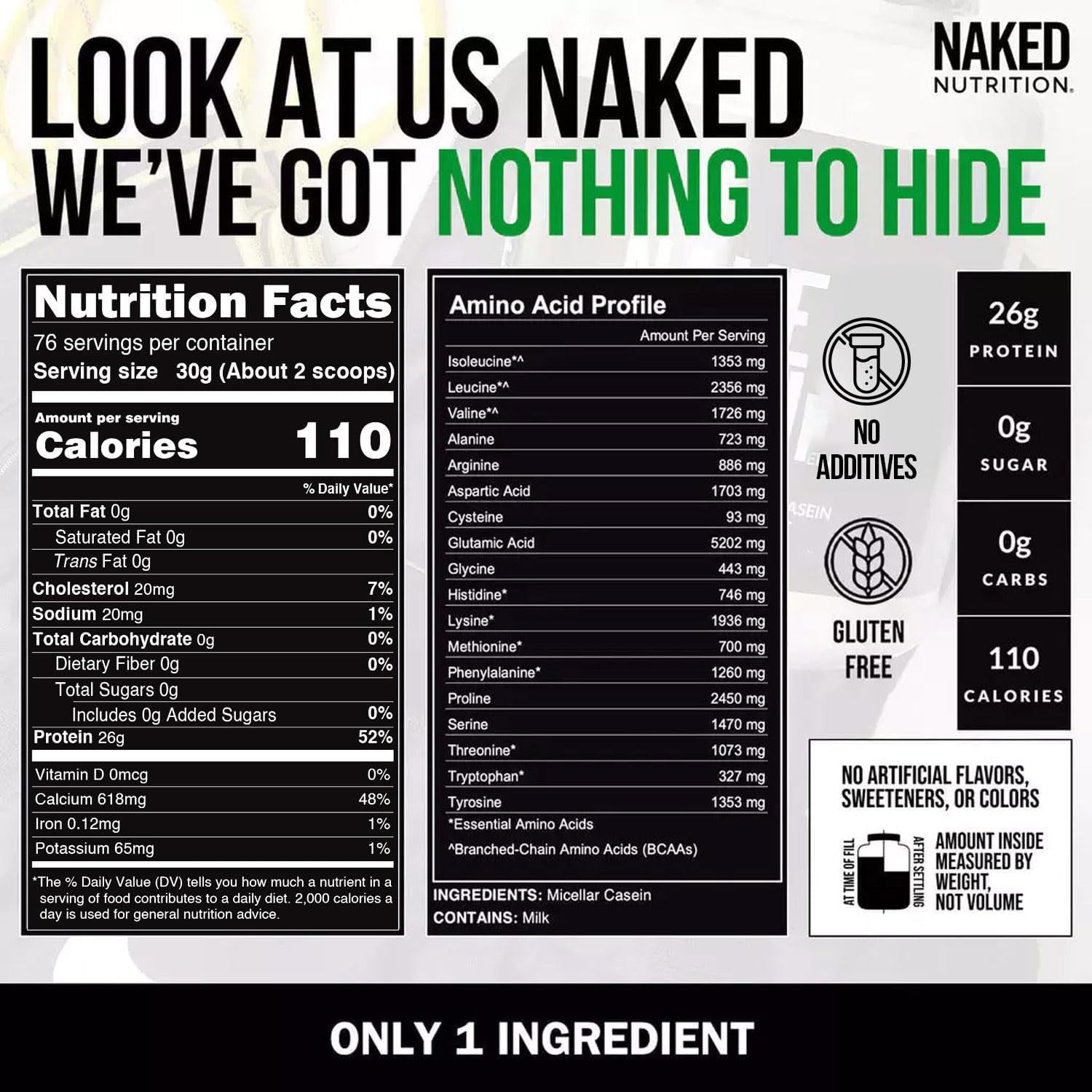 NAKED Casein - 5Lb Micellar Casein Protein Powder