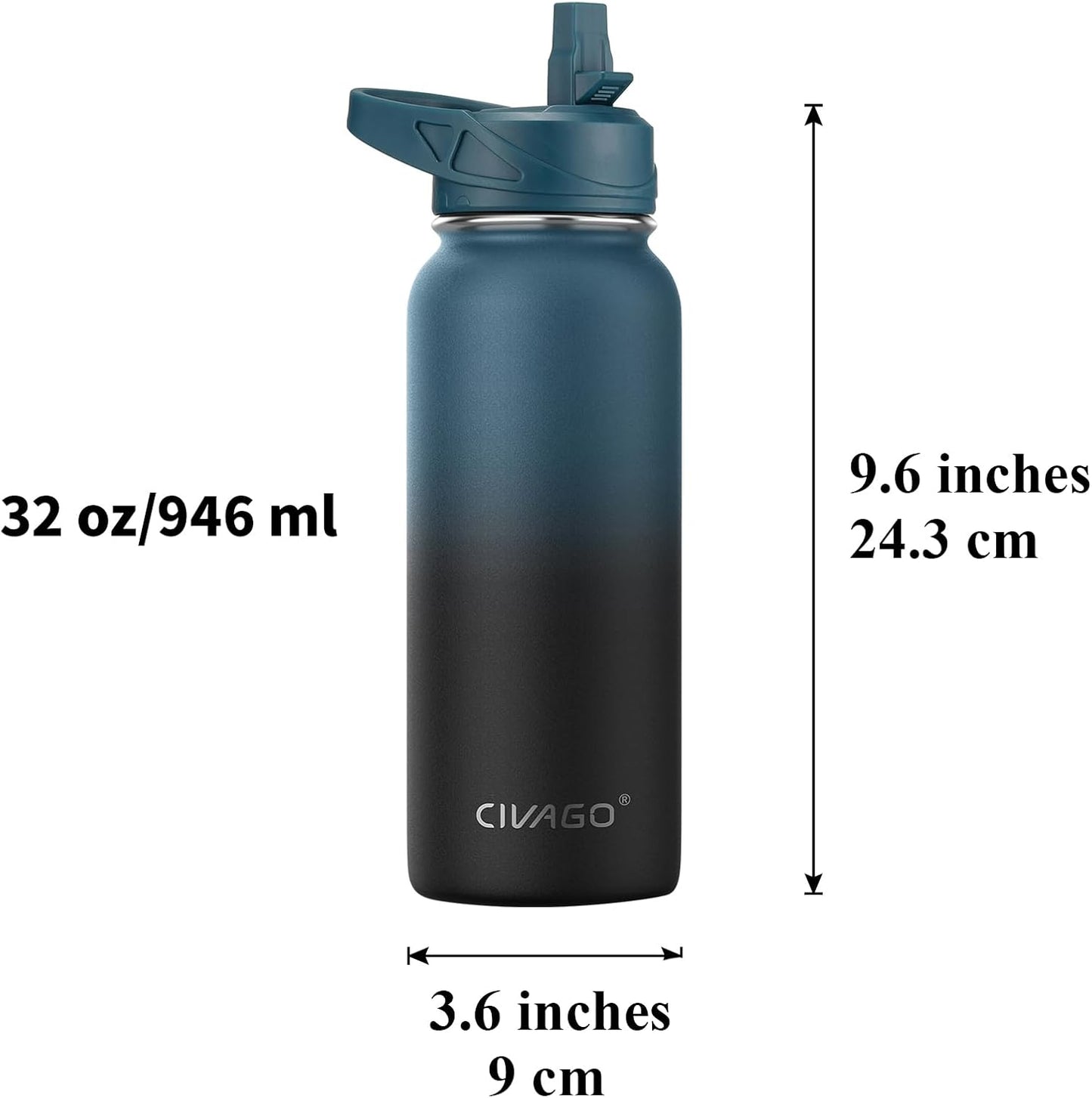CIVAGO 32 Oz Insulated Water Bottle with Straw