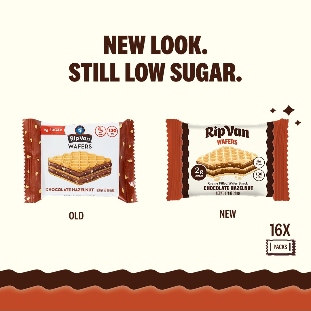 Rip Van Chocolate Hazelnut Wafer Cookies - Non GMO Keto Cookies - 16 Count