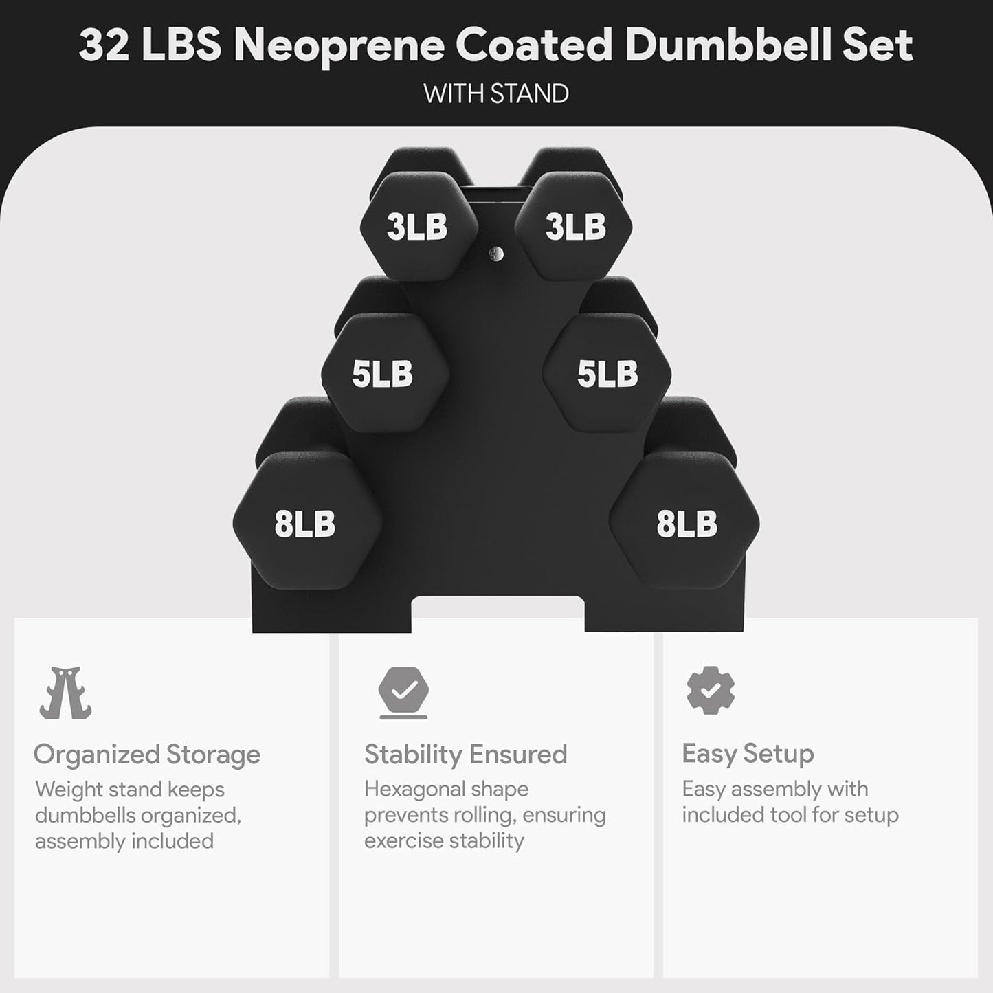 BalanceFrom Neoprene Coated Iron Dumbbell Hex Weights Set