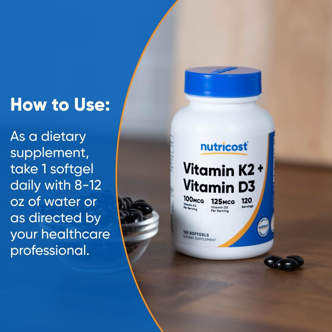 Nutricost Vitamin D3 + K2 (5000 IU D3 / 100mcg MK7)