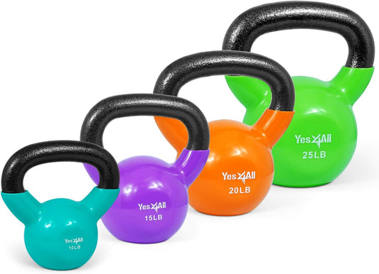 10 - 25lb Vinyl Coated Kettlebell Cast Iron Sets