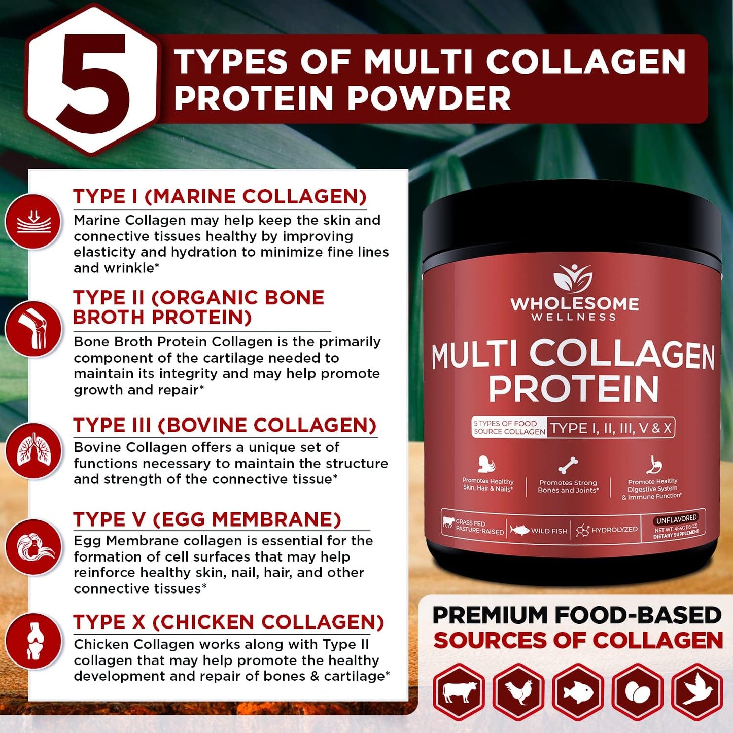 Wholesome Wellness Premium Multi Collagen Peptides Protein Powder