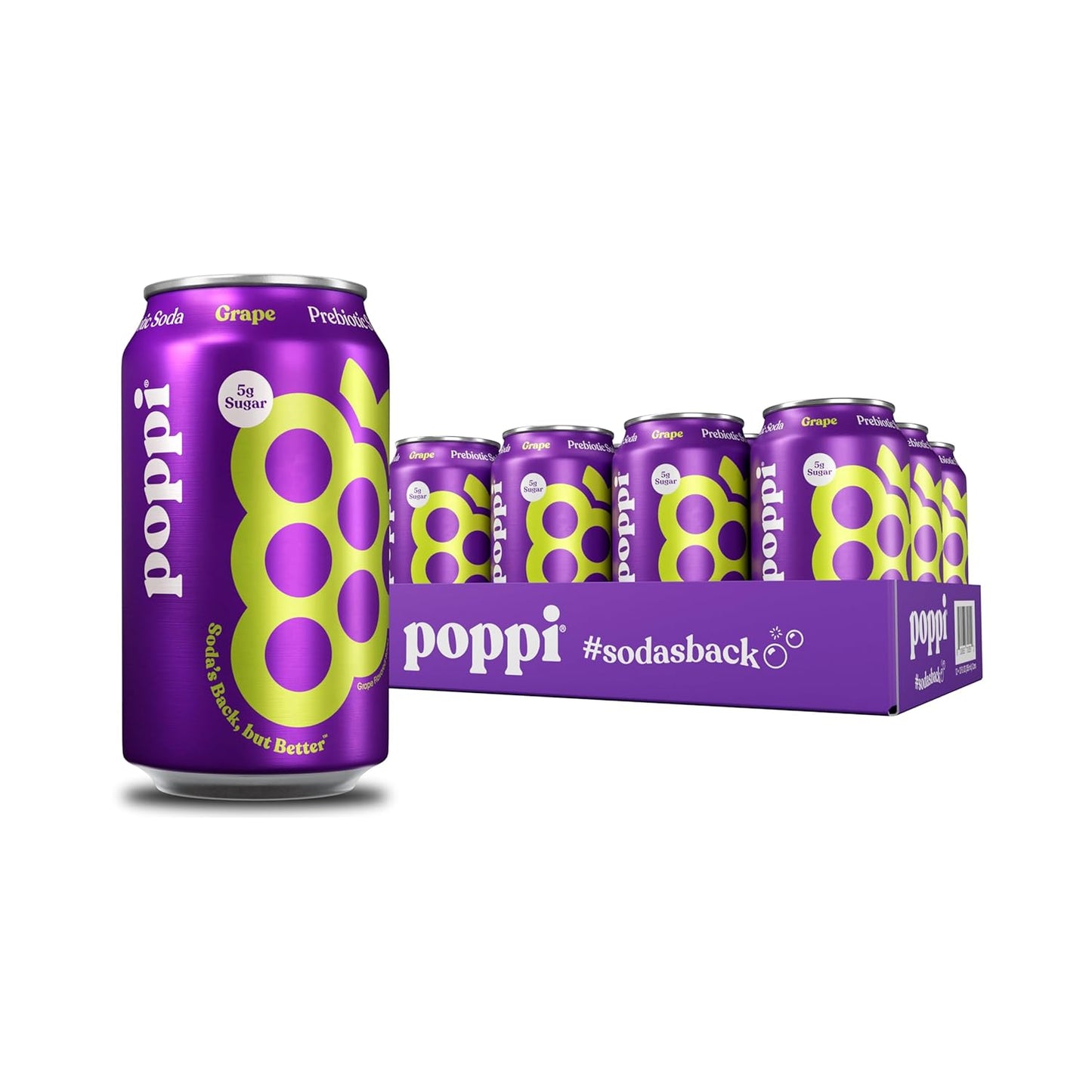 Poppi Sparkling Prebiotic Soda Beverage, Grape, 12 oz, 12 Pack