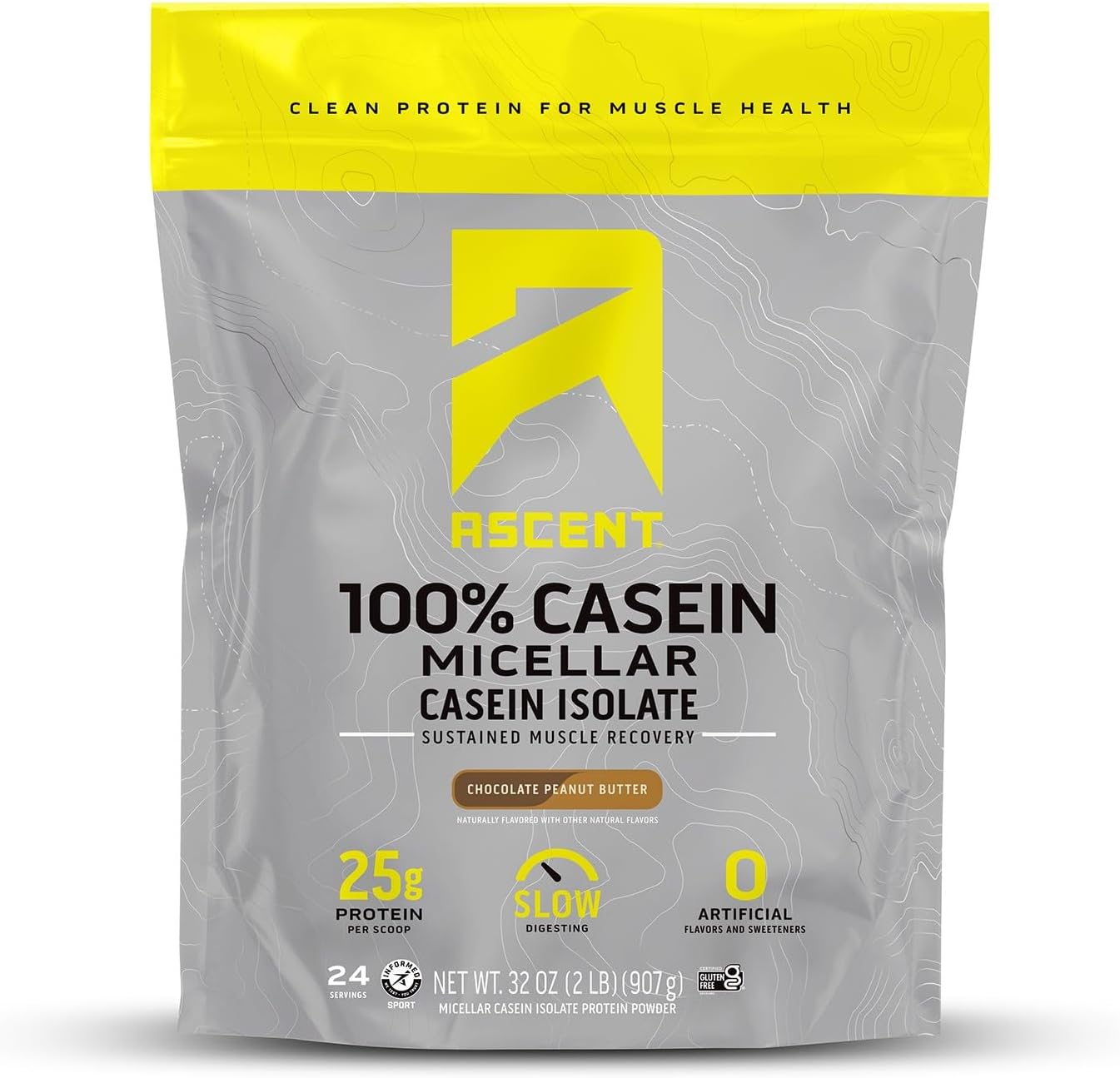 Casein Protein Powder - 25G Micellar Casein Powder with Zero Artificial Flavors & Sweeteners, Gluten-Free, No Added Sugar, 4.9G BCAA, 2.2G Leucine - Chocolate, 2 Pounds